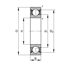 FAG深沟球轴承 6215-2Z, 根据 DIN 625-1 标准的主要尺寸, 两侧间隙密封