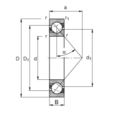 FAG角接触球轴承 7313-B-JP, 根据 DIN 628-1 标准的主要尺寸，接触角 α = 40°