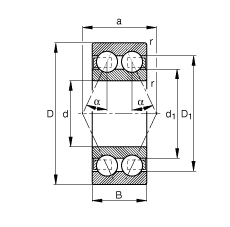 FAG角接触球轴承 3815-B-TVH, 双列，接触角 α = 25°