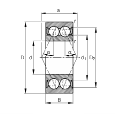 FAG角接触球轴承 3204-B-2RSR-TVH, 根据 DIN 628-3 标准的主要尺寸，两侧唇密封，接触角 α = 25°
