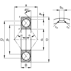 FAG四点接触球轴承 QJ218-N2-MPA, 根据 DIN 628-4 的主要尺寸， 可以拆卸，剖分内圈，带两个止动槽