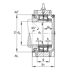 FAG直立式轴承座 BND3028-H-C-Y-AL-S, 非剖分，用于带锥孔和紧定套的轴承，轴上带法兰，迷宫密封，脂润滑